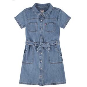 Levi's Big Girls Utility Buttoned Denim Dress Organic Belt Waist XL (13-15 yrs)